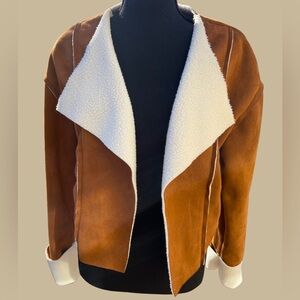 SHEIN brown & white faux suede sherpa open jacket • size S • NWOT